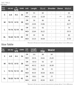 Tableau des tailles pour ensemble pantalon large sans manches, mesures de S à XL