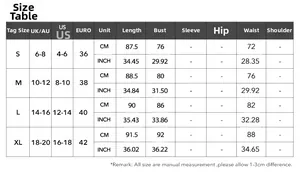 Size chart for sexy v-neck resort dress with S-XL measurements in cm and inches