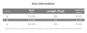Detailed size chart for strapless bow dress showing bust, length, and weight in cm