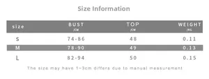 Size information chart for bandeau bow dress with bust and length measurements in cm