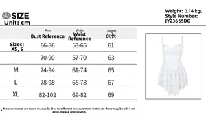 Size guide for lace tube top dress with bust, waist and length measurements in cm