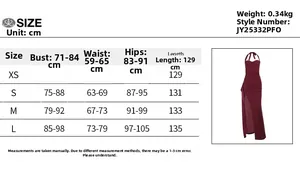 Size chart for strapless bodycon dress with bust waist and hip measurements in centimeters
