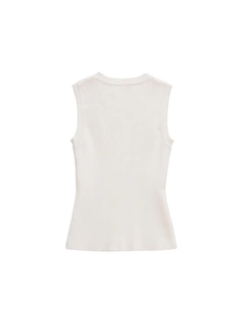 Slim fit French style rib knit corset top in ivory white with sleeveless back view