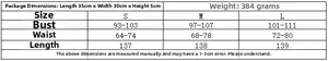 Size chart for pearl bow backless dress showing bust, waist, and length in S, M, L