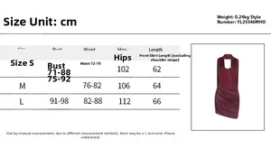 Size chart table for the burgundy tube top dress showing bust and waist dimensions