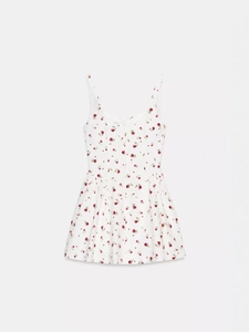 Mini abito schiena scoperta bianco con stampa floreale rossa, fiocco e taglio slim
