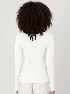 Close-up of the back view showing the white ribbed knit texture and slim fit design