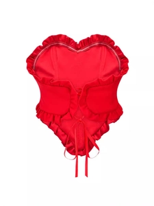 Haut corset rouge sexy en forme de cœur avec volants et ruban à lacets