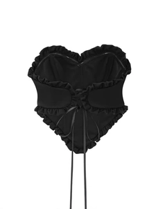 Haut corset noir en forme de cœur avec volants et laçage croisé dans le dos sexy