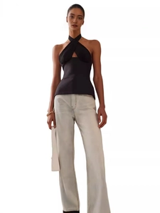Women Sexy Halter Neck Backless Bandage Ruched Crop Tank Top Solid Streetwear Sleeveless Party Vest Summer Outfits