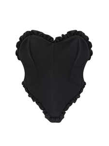 Haut corset noir en forme de cœur sans manches avec bords à volants chic