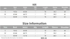 Detailed size chart for sexy deep V-neck long sleeve mini dress with S M L measurements