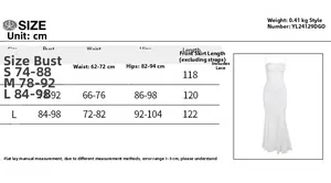 Size chart for the backless white jacquard midi dress showing bust waist and hip data
