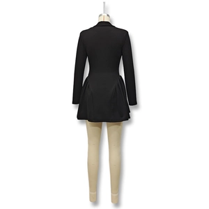 Back view of a black long-sleeve mini dress with slim waist and pleated skirt detail