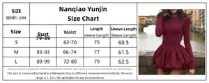 Size guide table for wine red puff hem mini dress with bust and waist measurements in cm