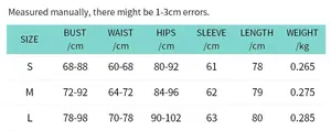 Size chart table for women mini dress showing bust waist hips and length measurements