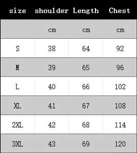 Detailed size chart for women top showing shoulder length and chest measurements from S to 3XL