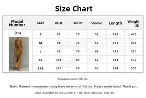 Größentabelle für langes Wildlederimitat-Kleid mit S bis 2XL Maßen im Überblick