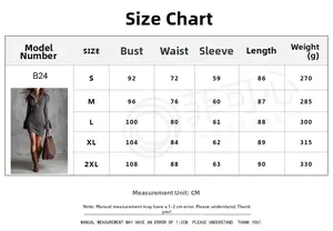 Size chart for women's slim fit dress with bust, waist, and sleeve measurements