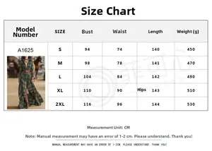 Tableau des tailles avec mesures pour robe longue boutonnée à carreaux style western