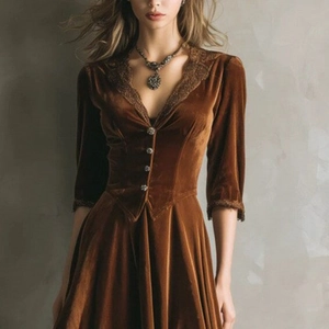 Robe en velours de style Western avec col en V et garniture de paillettes sur fond gris