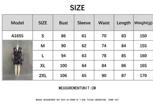 Size chart for women's V-neck floral organza dress showing S to 2XL measurements