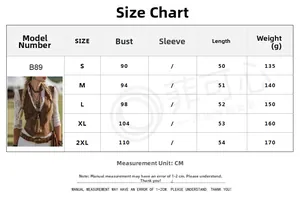 Size chart for western vintage vest with bust and length measurements in centimeters