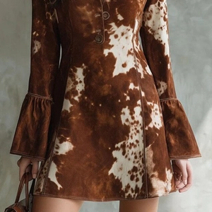 Veste imprimé vache pour femme avec revers et boutons à boutonnage simple