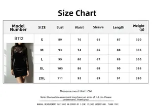 Guide des tailles complet pour robe moulante à manches longues du S au 2XL avec mesures