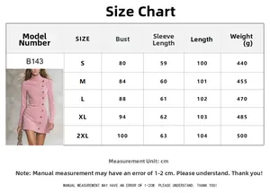Detailed size chart for the slim fit autumn winter dress with measurements from S to 2XL