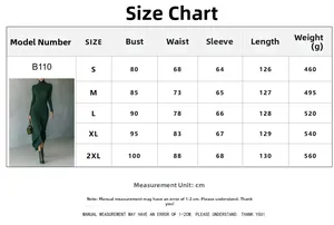 Size chart for elegant long sleeve solid color maxi dress in sizes S to 2XL