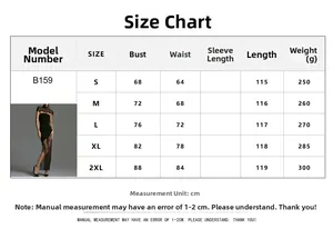 Detailed size chart for lace backless bodycon maxi dress with measurements from S to 2XL