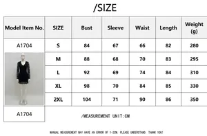 Size chart table for deep V-neck long sleeve lace dress showing S to 2XL measurements