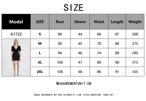 Size chart for slim black French style dress with bust and waist measurements