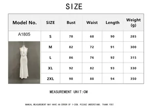 Größentabelle für französisches rückenfreies Neckholder-Kleid mit Maßen in CM