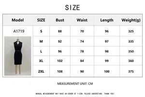 Detailed size chart for the elegant sleeveless V-neck belt dress model A1719 in S to 2XL