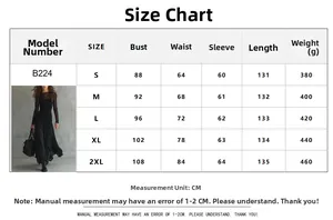 Detailed size chart for the elegant black mesh long sleeve maxi dress style B224