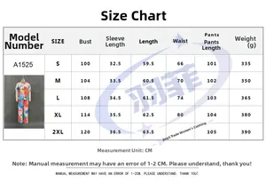 Detailed size guide table for women floral print two-piece casual set with measurements