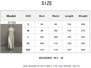 Detailed size chart for sleeveless loose casual maxi dress with bust and length guide