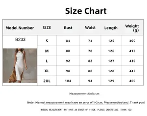 Size chart for sleeveless high slit knit dress detailing S to 2XL measurements and weight