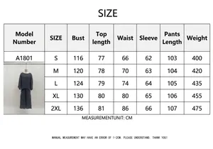 Detailed size chart for women's casual loose shirt and wide-leg trousers set, sizes S-XXL