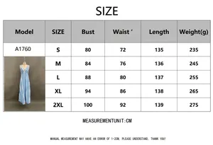 Size chart for Bohemian print V-neck maxi dress with measurements and weight specifications