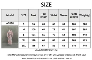 Detailed size chart for women's V-neck wide-leg pants set, covering sizes S to 2XL