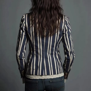 Damen Blazer schmale Passform mit Streifenmuster in Marineblau und Beige, Rückansicht