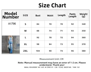 Detailed size chart for two-piece leopard print sleeveless top and long pants set