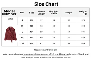 Guida alle taglie per trench corto con cintura B285 con misure dettagliate in CM