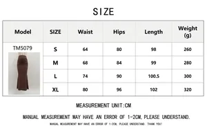 Detailed size chart for high-waisted fishtail skirt with ruching in various sizes