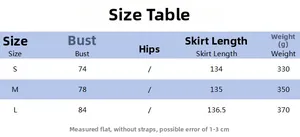 Detailed size chart for sexy V-neck backless dress showing bust length and weight data