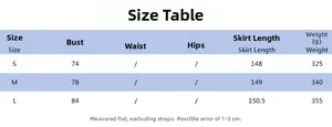 Detailed size chart for backless slit maxi dress showing bust and length measurements