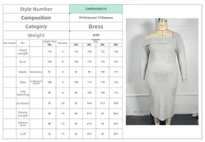 Detailed size chart for plus-size ribbed knit dress showing 1XL to 4XL measurements